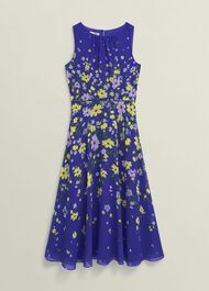 Petite Carly Gathered Neck Dress, Blue Multi, hi-res