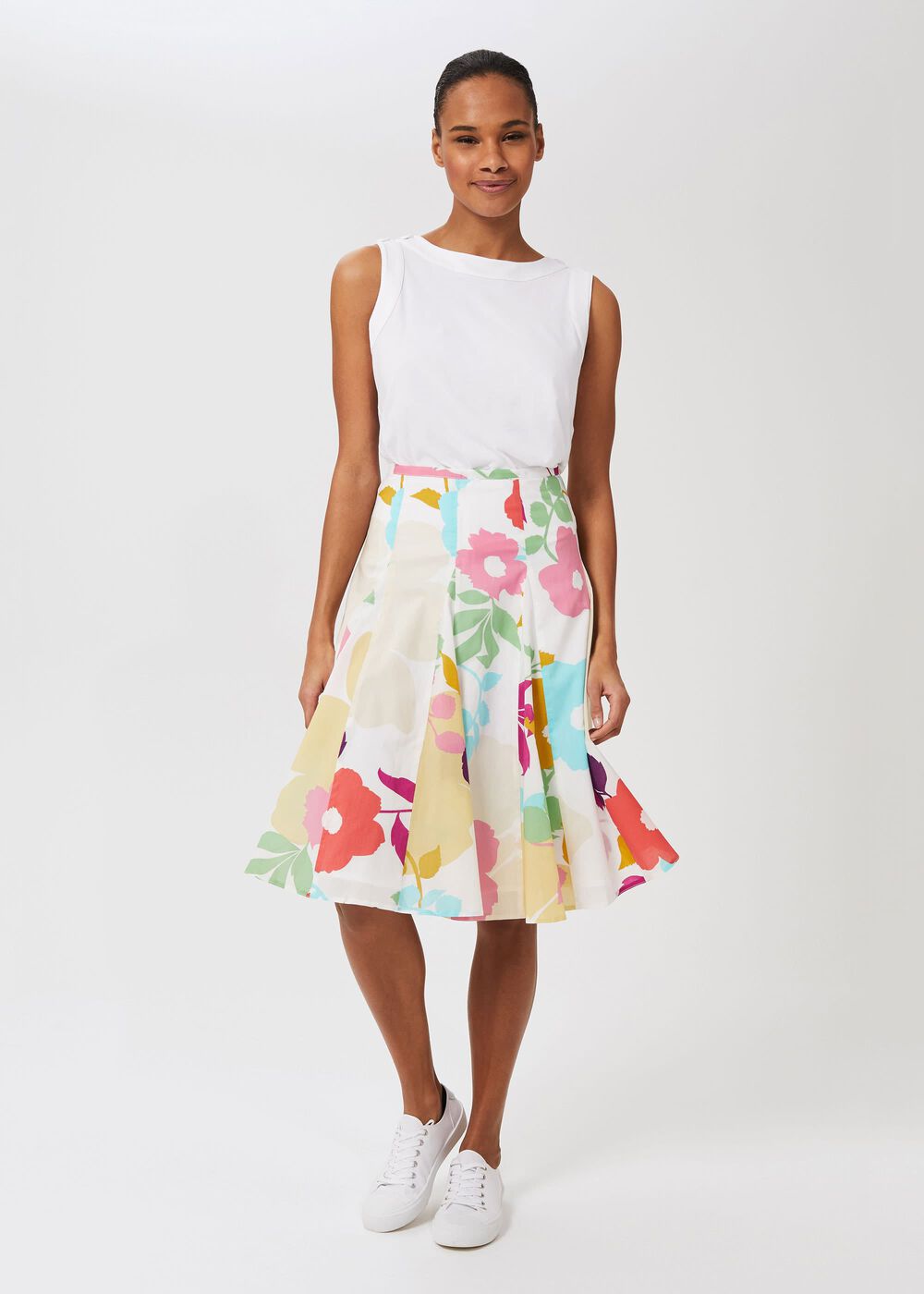 Melina Cotton Floral Full Skirt, White Multi, hi-res