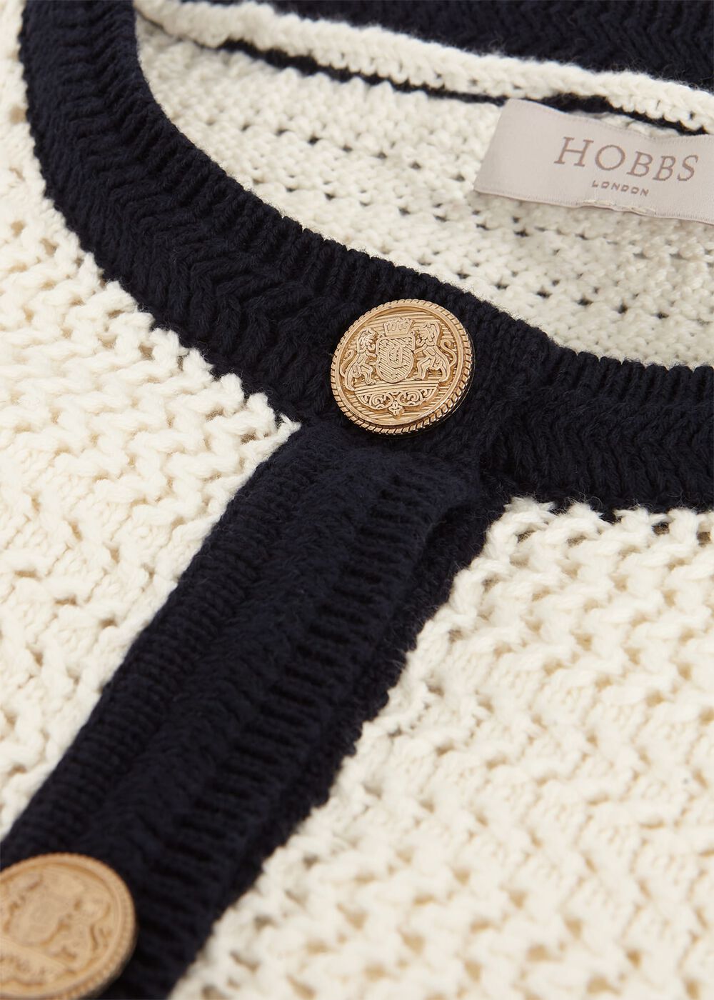 Nola Cotton Blend Knitted Jacket, Ivory Navy, hi-res