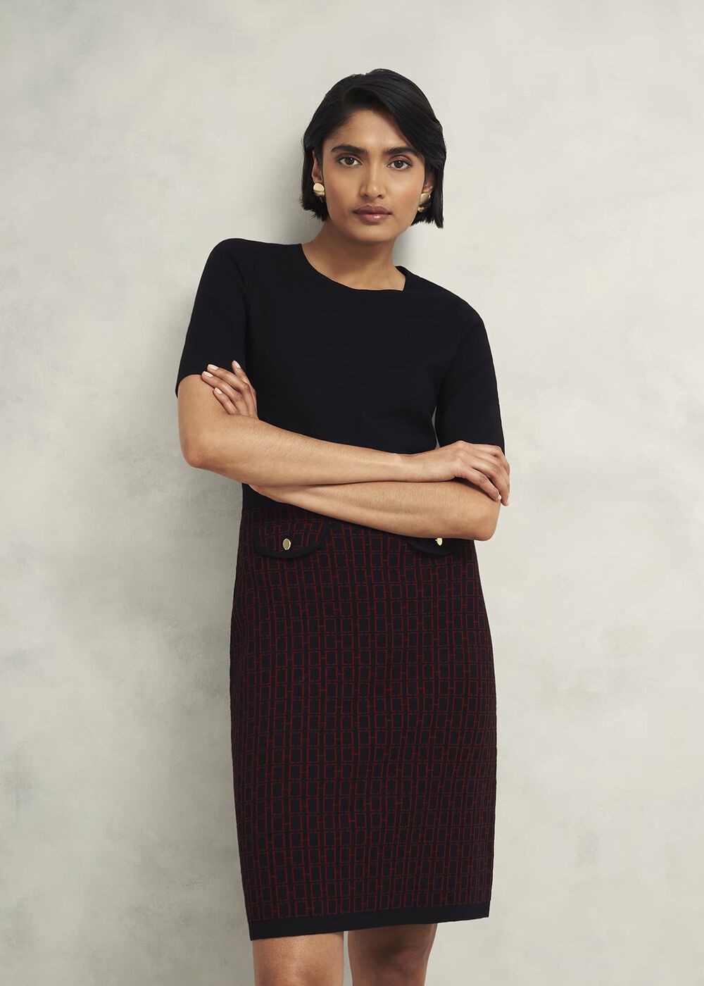 Perrie Knitted Dress, Black Rhubarb, hi-res