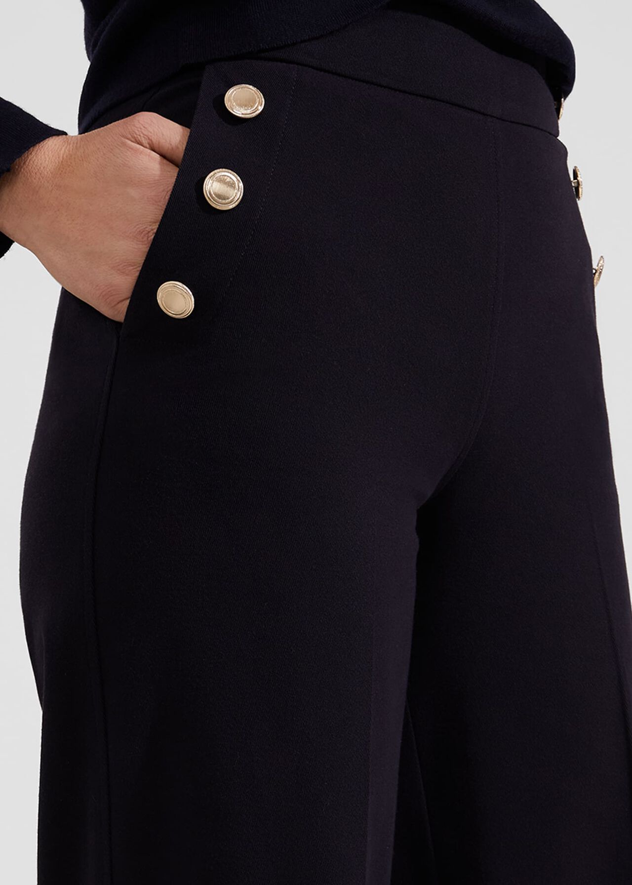 Hana Wide Leg Cotton Blend Pants, Navy, hi-res