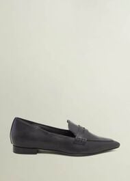 Alberta Leather Pointed Loafers, Black, hi-res