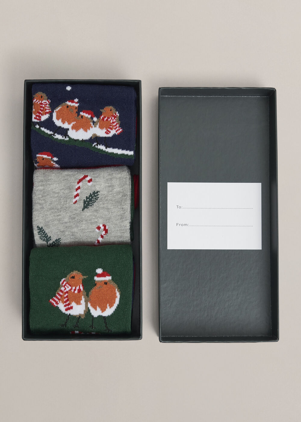 Festive Robin Sock Set, Red Multi, hi-res