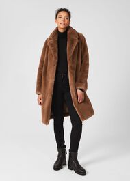 Georgia Faux Fur Coat, Camel, hi-res