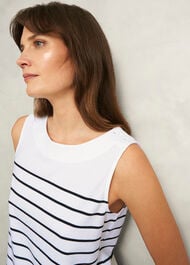 Maddy Cotton Striped Top, White Navy, hi-res