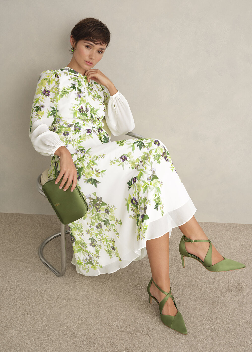 Pia Silk Floral Dress, Ivory Multi, hi-res