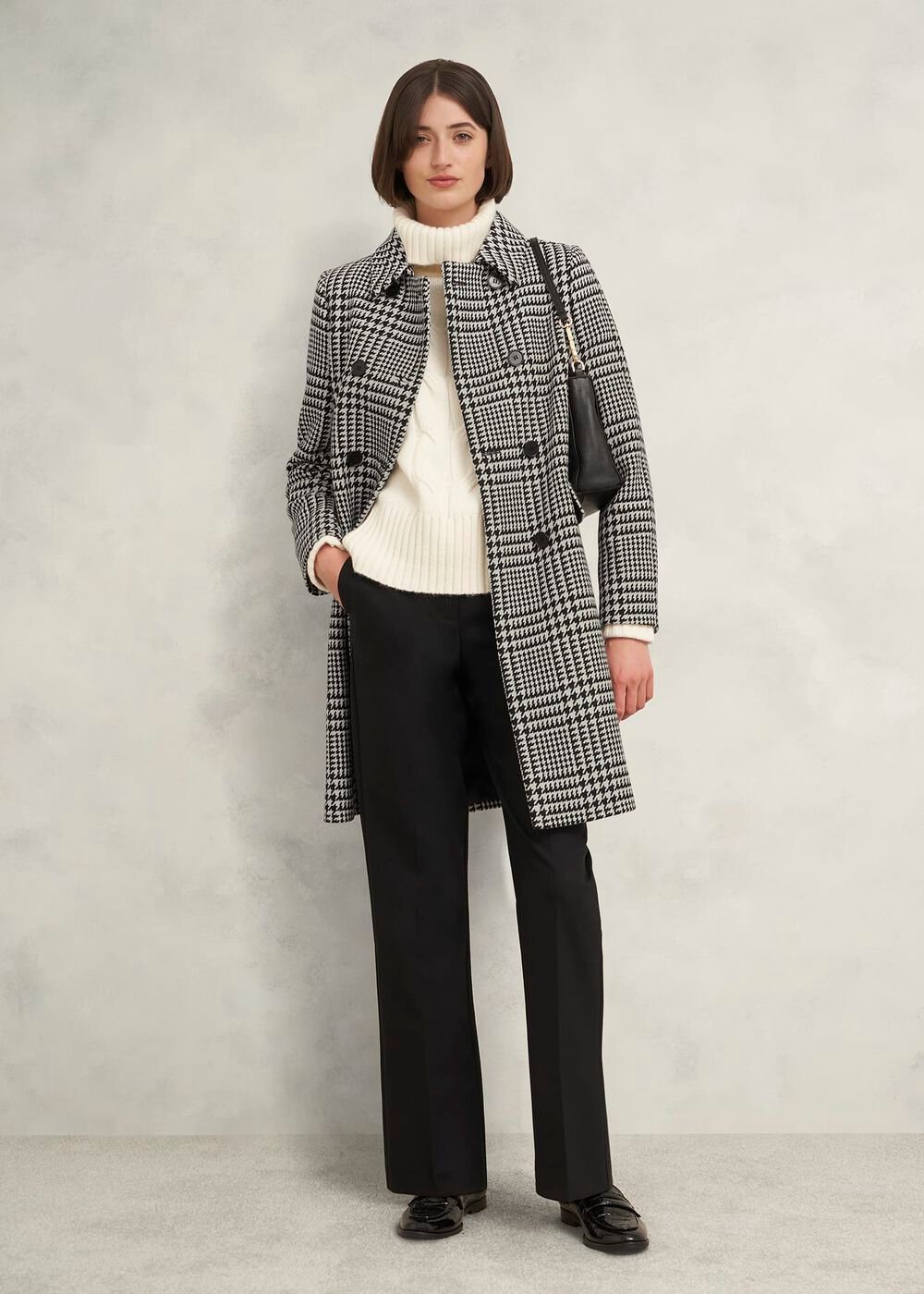 Yvette Wool Blend Check Coat, Black Ivory, hi-res