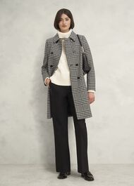 Yvette Wool Blend Check Coat, Black Ivory, hi-res