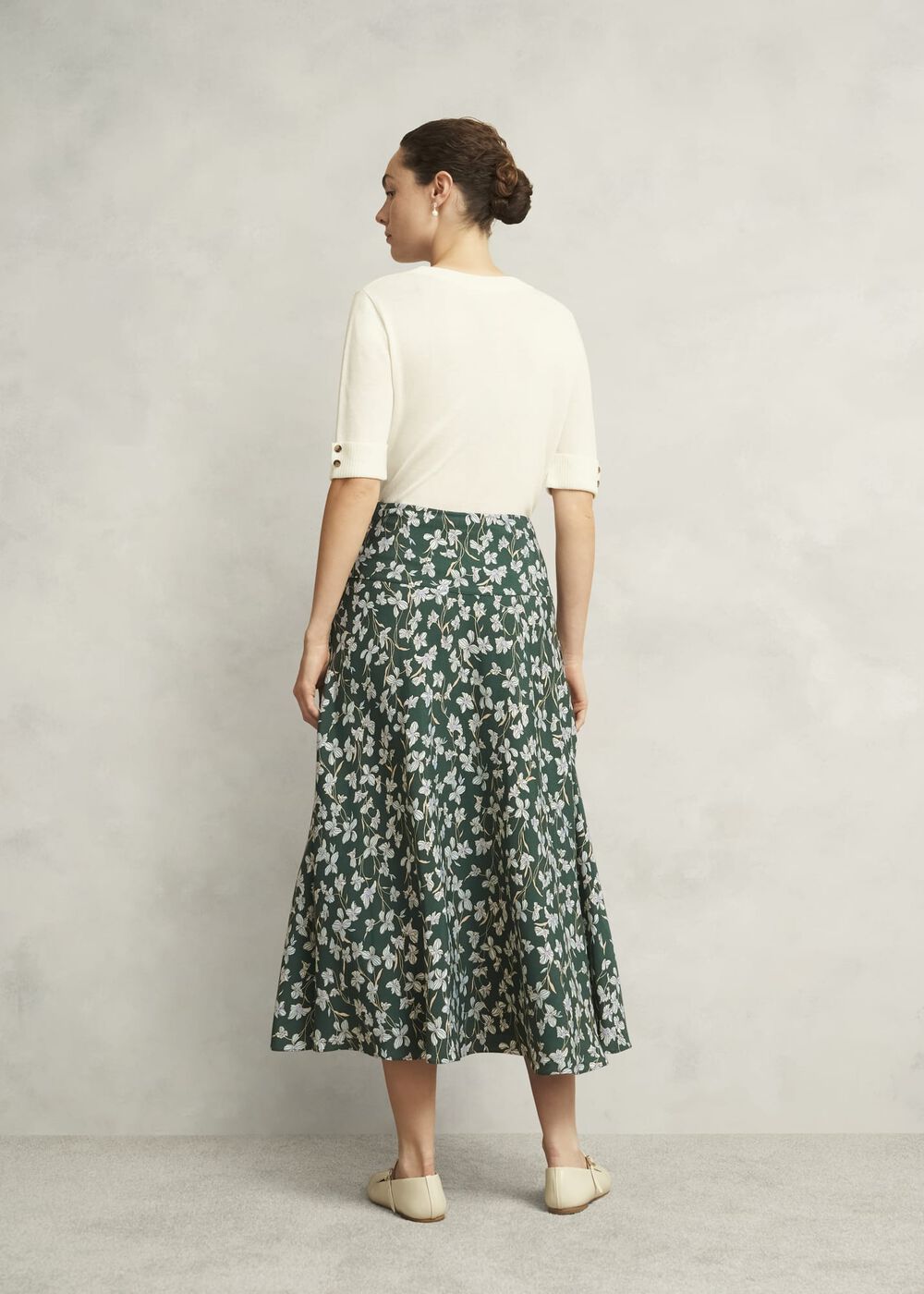 Dark Green Floral Kiara Midi Skirt, Green Multi, hi-res