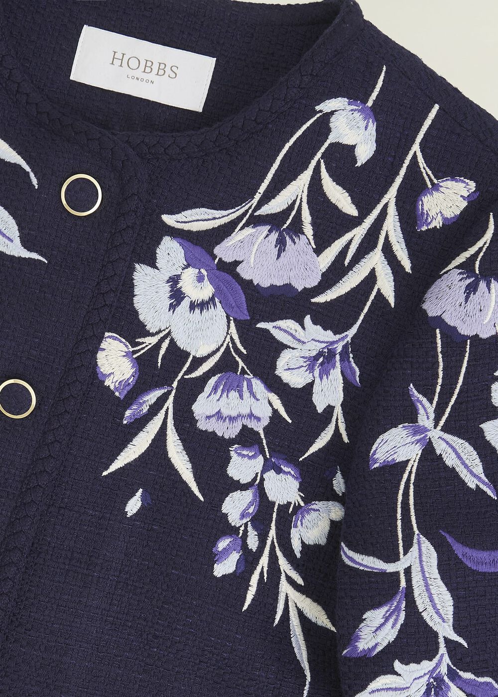 Hinton Floral Embroidered Tweed Jacket , Midnight Navy, hi-res