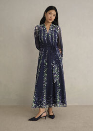 Ros Floral Silk Dress, Midnight Multi, hi-res