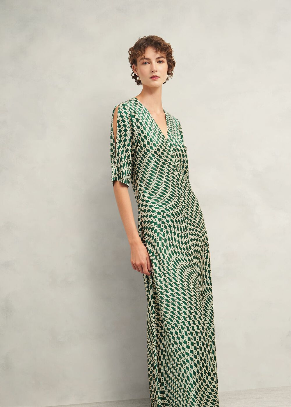 Parcevall Silk Dress, Green Cream, hi-res