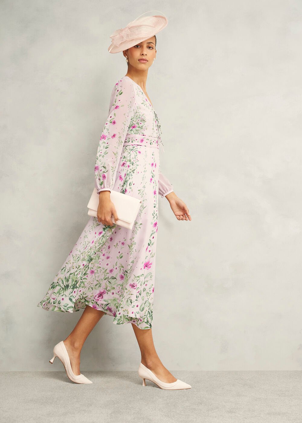 Fay Silk Bow Detail Dress, Pink Multi, hi-res