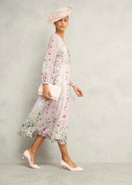 Fay Silk Bow Detail Dress, Pink Multi, hi-res