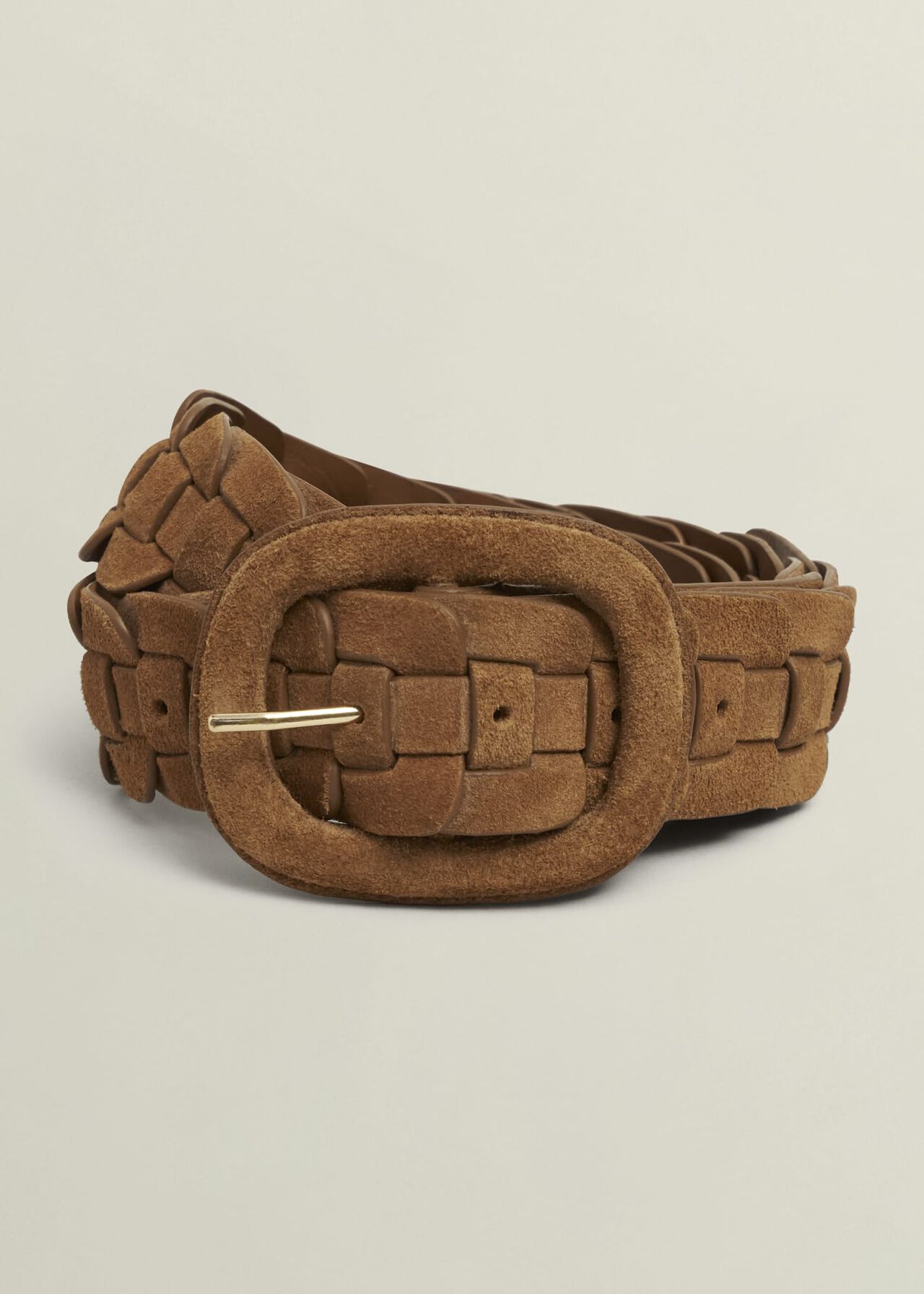Abbie Suede Woven Belt, Tan, hi-res