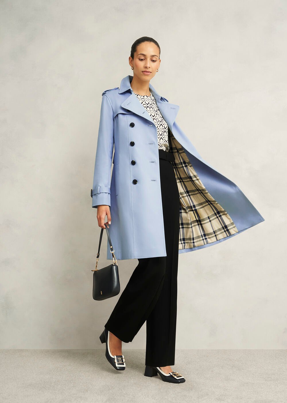 Petite Skylar Shower Resistant Trench Coat, Pale Blue, hi-res
