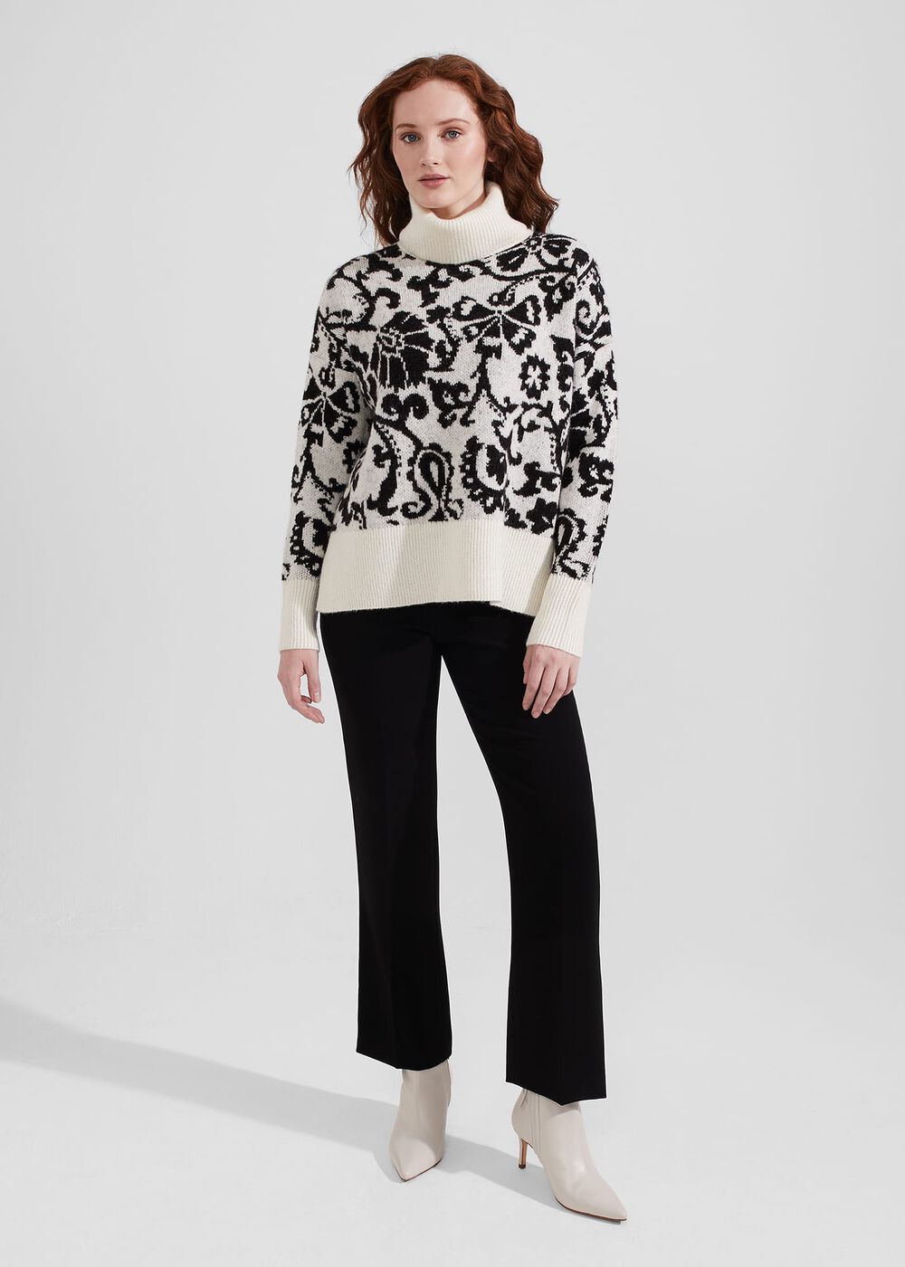 Kyra Jacquard Sweater, Ivory Black, hi-res