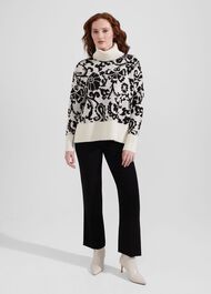 Kyra Jacquard Sweater, Ivory Black, hi-res