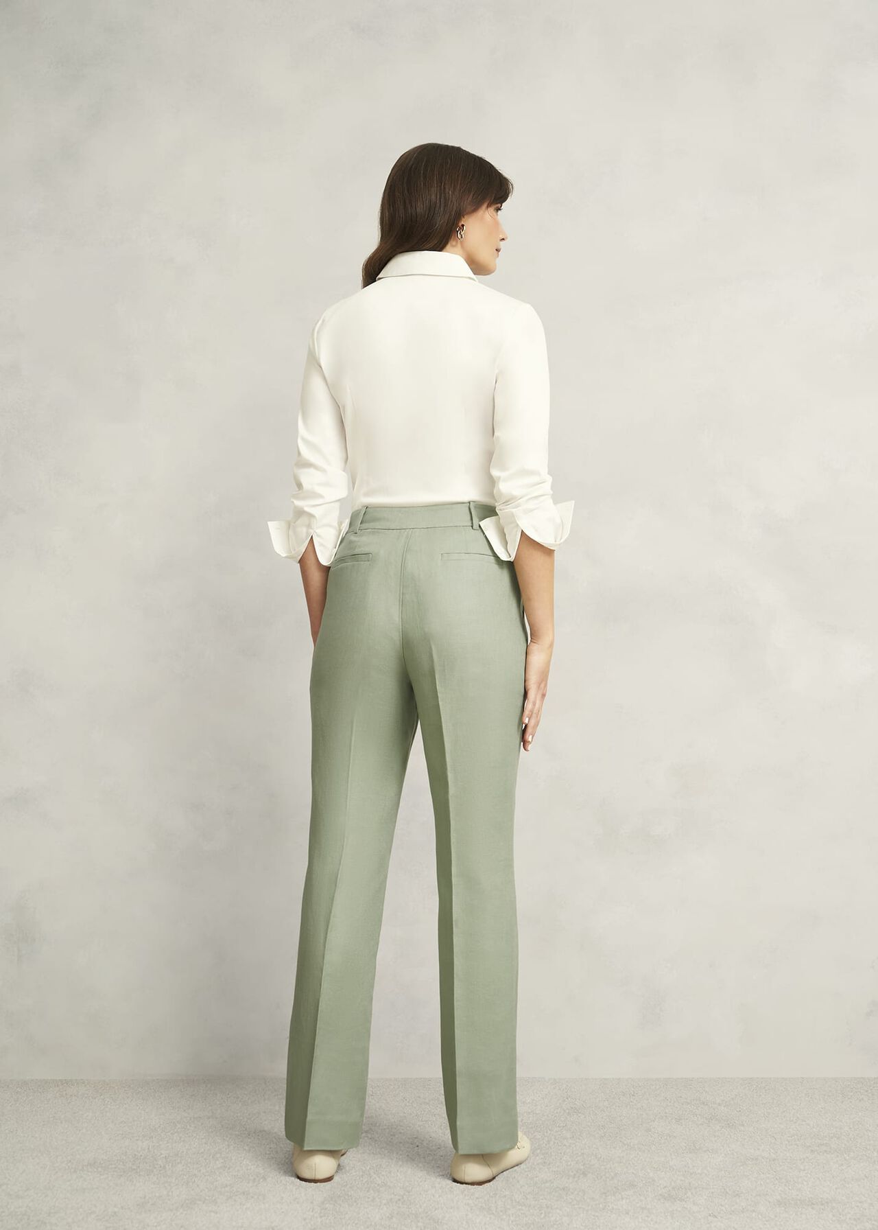 Marietta Linen Straight Pants, Sage Green, hi-res