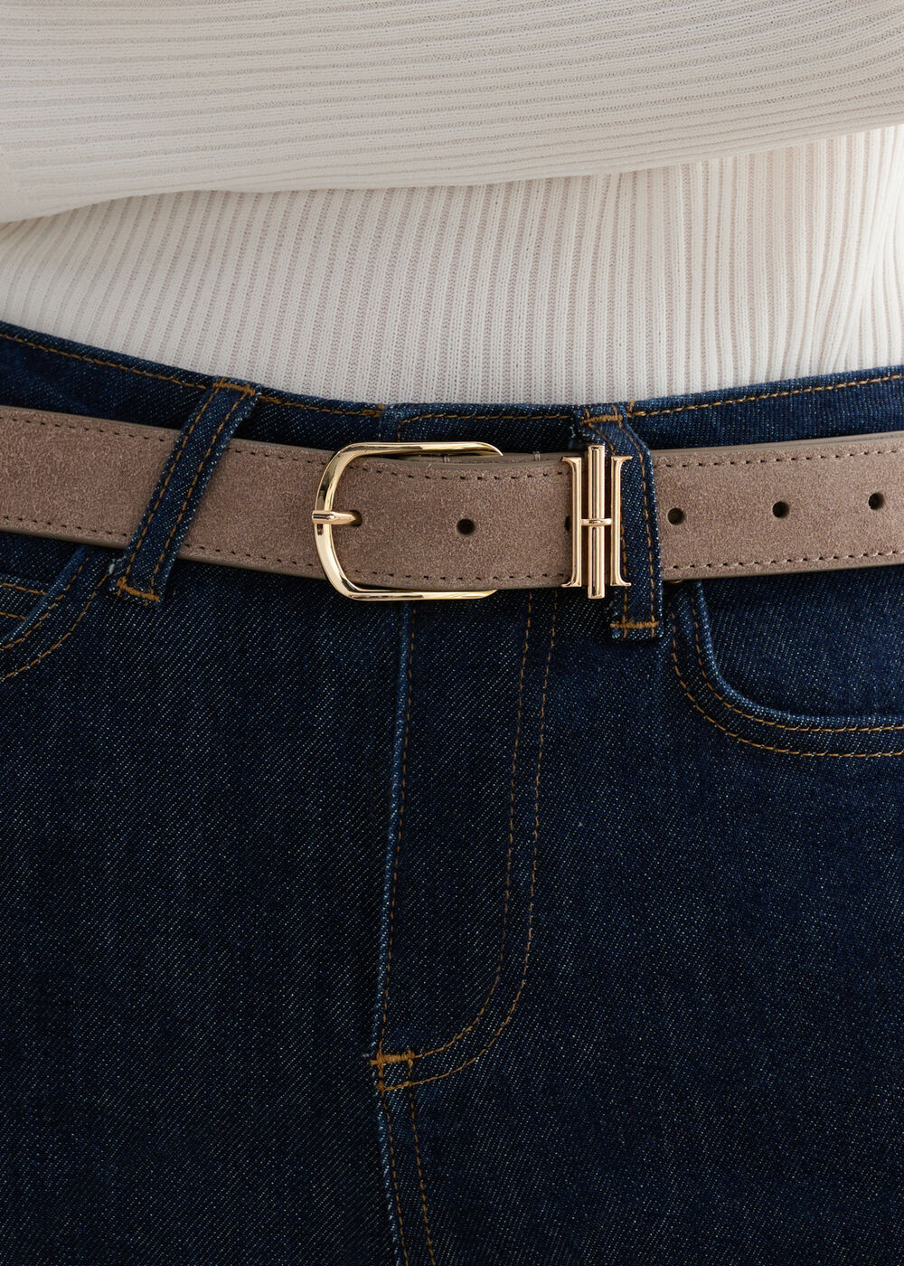 Hallie Suede Belt, Mushroom, hi-res