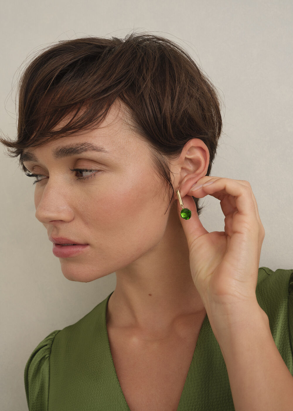 Aria Earrings, Gold Green, hi-res