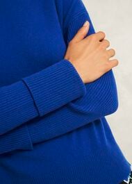Blue Darla Wool Blend Chunky Crew Neck Knitted Sweater, Rich Vivid Blue, hi-res