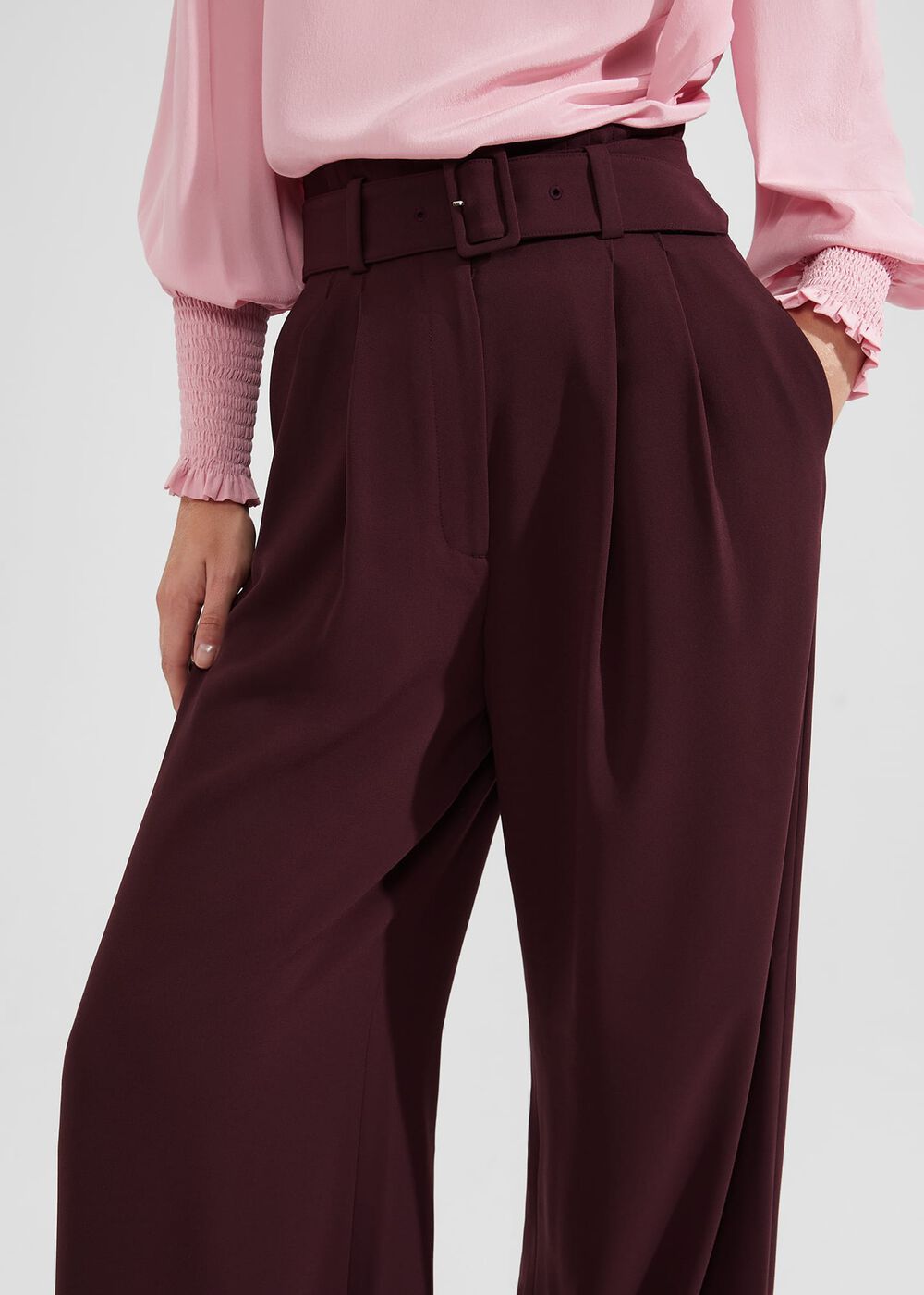 Hilary Wide Leg Pants, Mahogany Red, hi-res