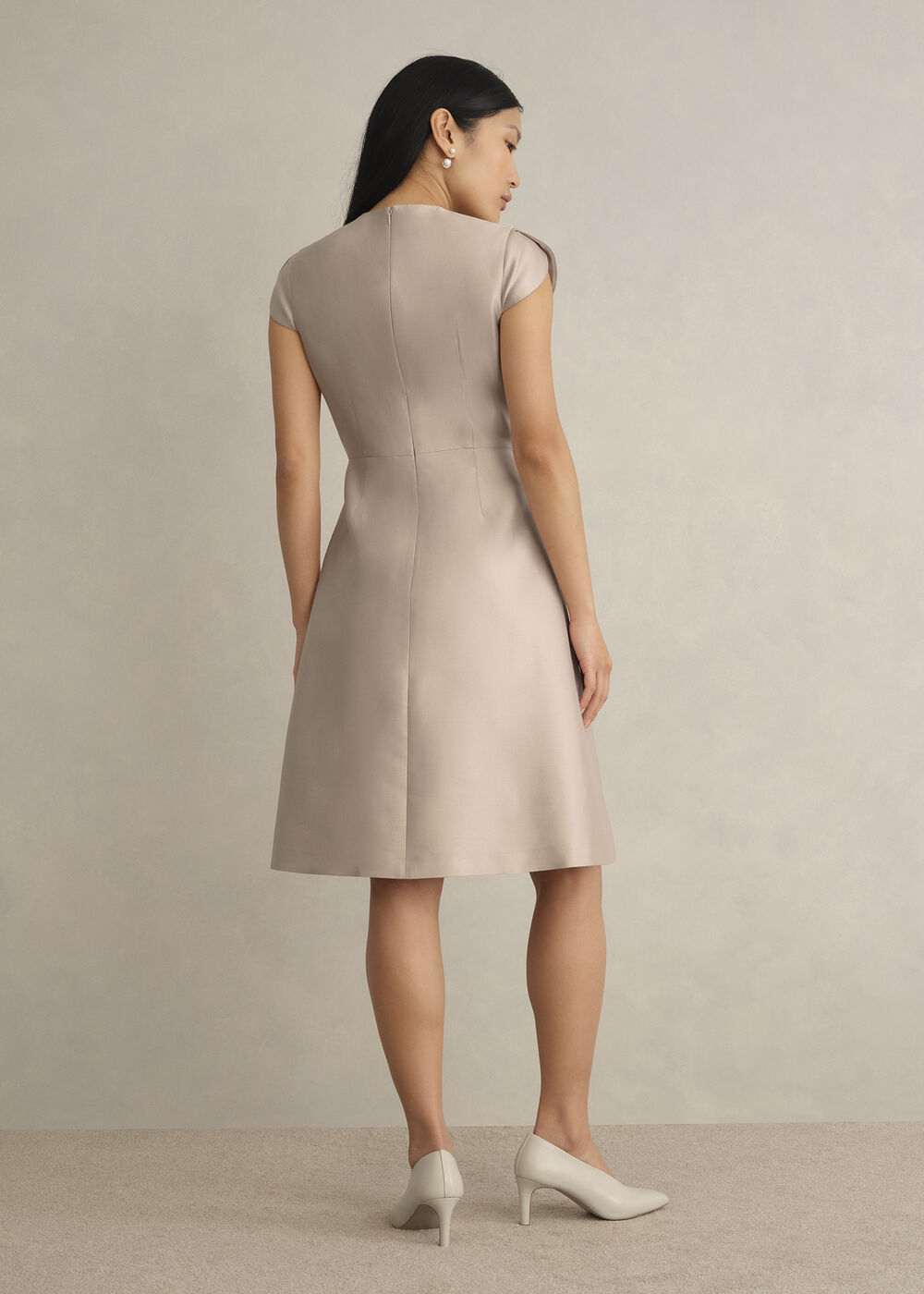 Avery Wool Silk Dress, Oyster, hi-res