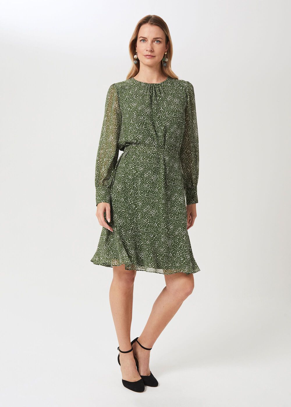Frances Spot Belted Dress, Fern Green, hi-res