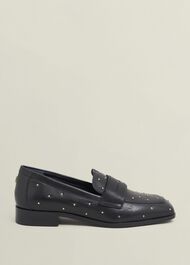 Natalie Leather Studded Loafers, Black, hi-res