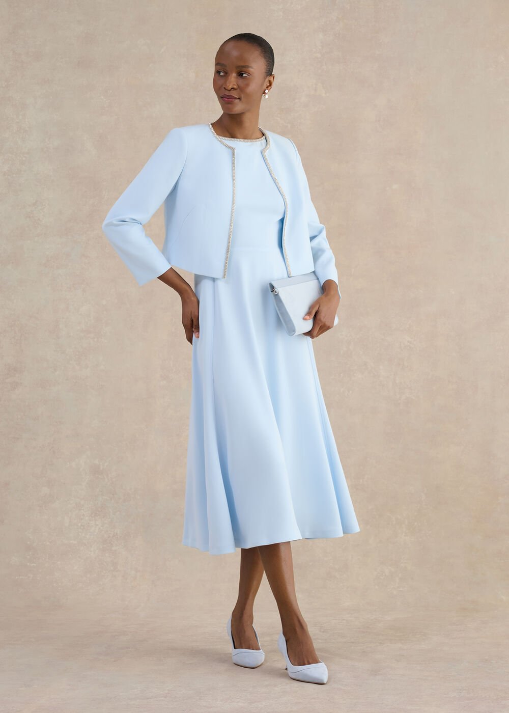 Beatrix Embellished Trimmed Dress, Pale Blue, hi-res