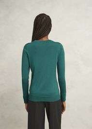 Dark Green Penny Merino Wool Crew Neck Knitted Sweater, Deep Lake Green, hi-res