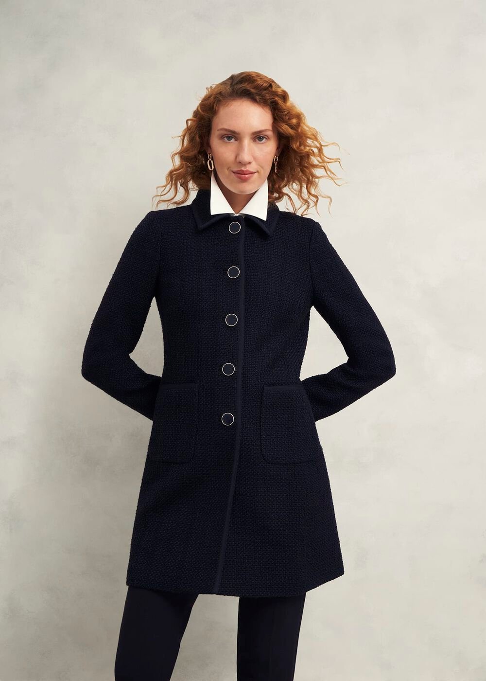 Elaine Tweed Coat, Navy, hi-res