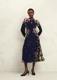 Petite Eva Floral Silk Dress, Navy Multi, hi-res