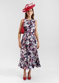 Carly Gathered Neck Floral Dress, Navy Pink Multi, hi-res