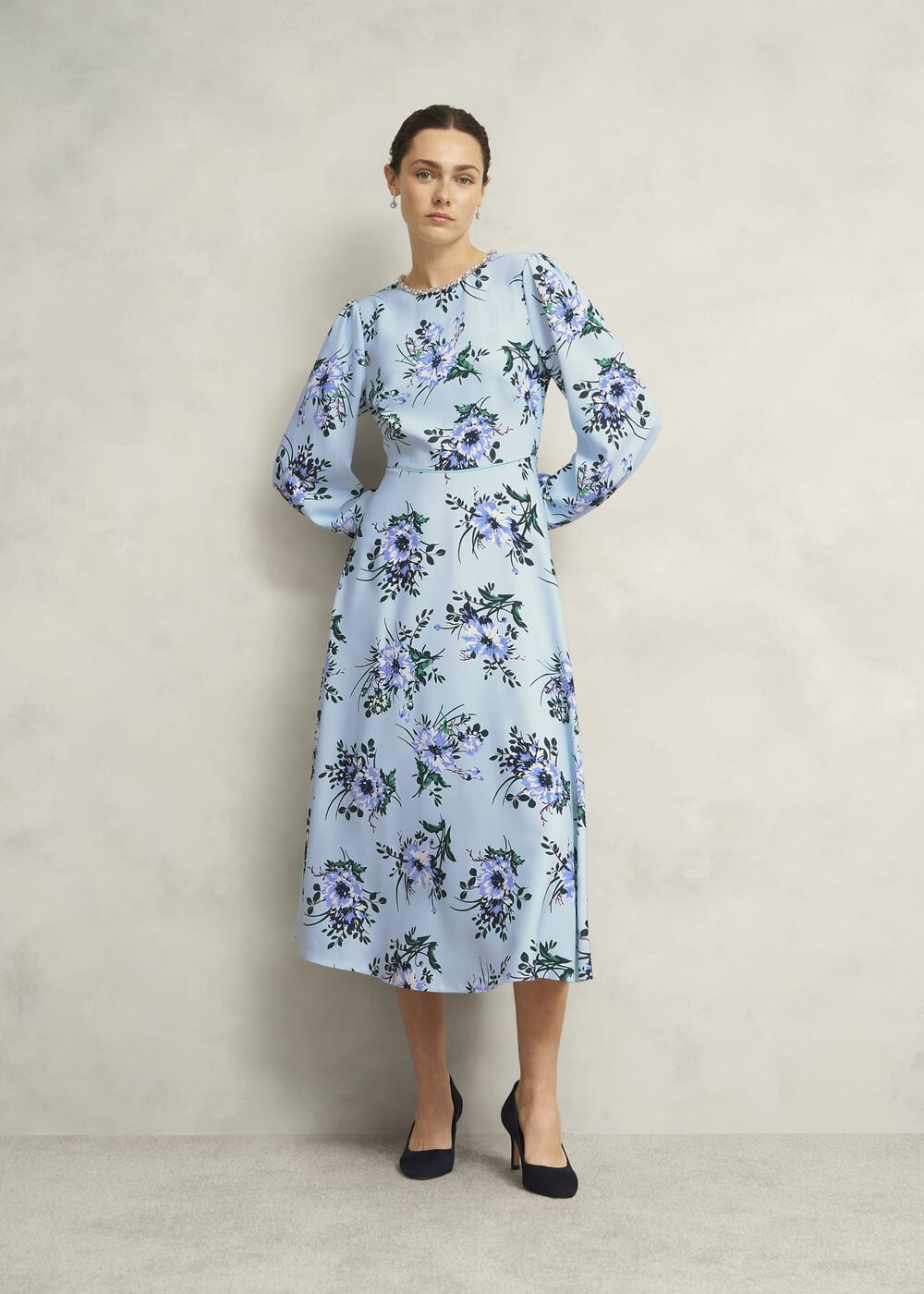 Claudine Embellished Floral Dress, Pale Blue Multi, hi-res