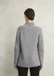 Lisbeth Roll Neck Button Detail Knitted Jumper, Mid Grey Marl, hi-res