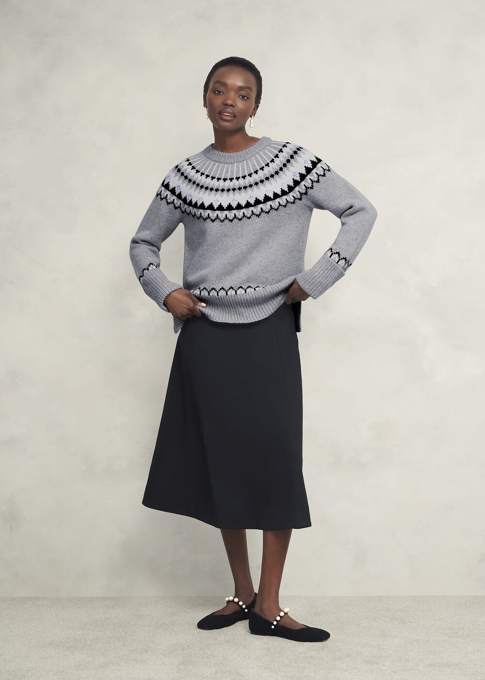 Anya Fairisle Sweater With Alpaca, Mid Grey Marl, hi-res