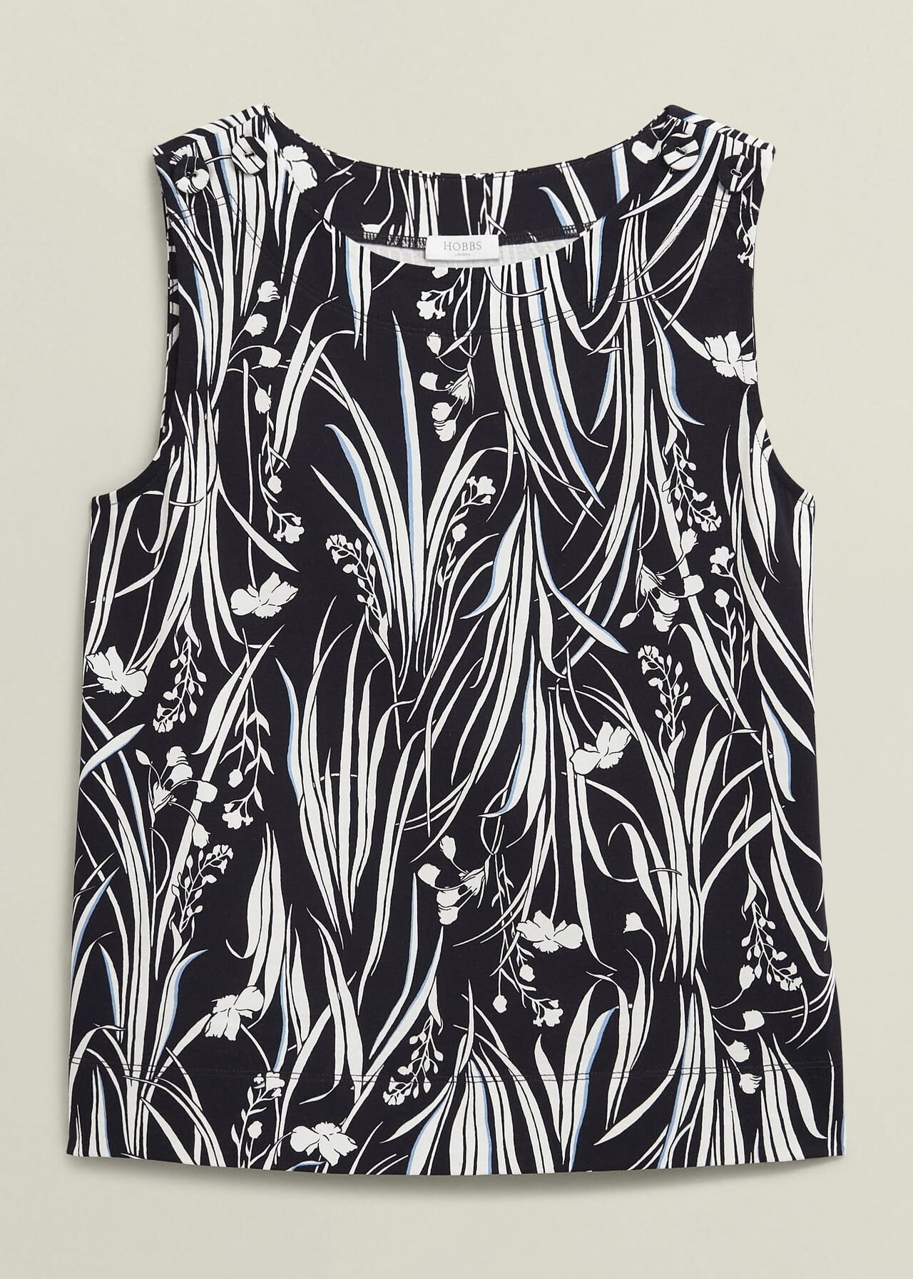 Maddy Cotton Printed Top, Navy Ivory, hi-res