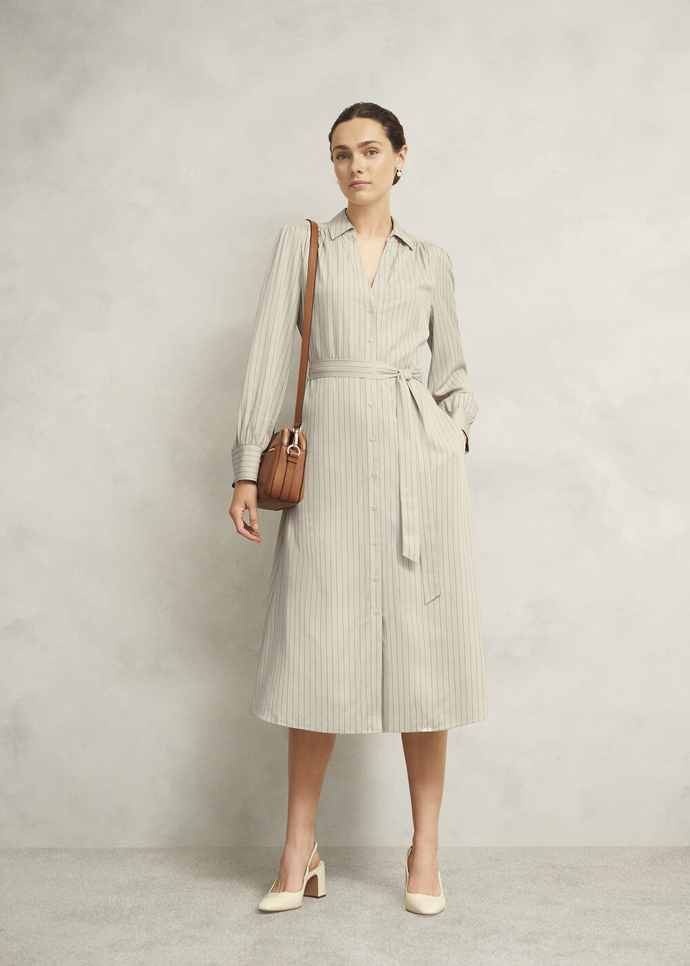 Neutral Eleanor Stripe Shirt Dress, Soft Beige, hi-res