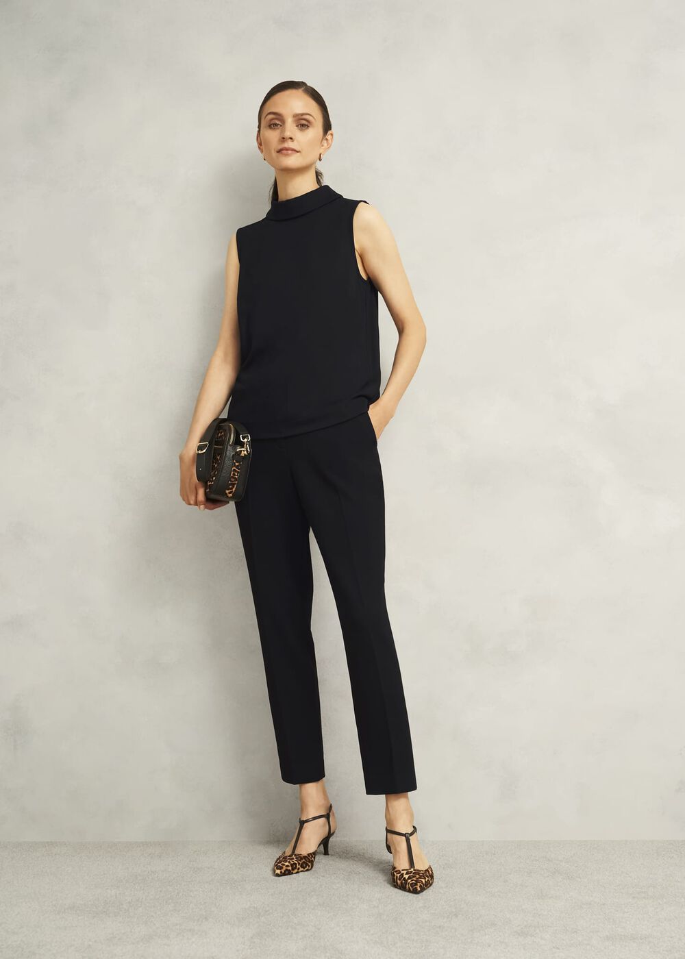 Black Clarice Roll Neck Sleeveless Top, Black, hi-res
