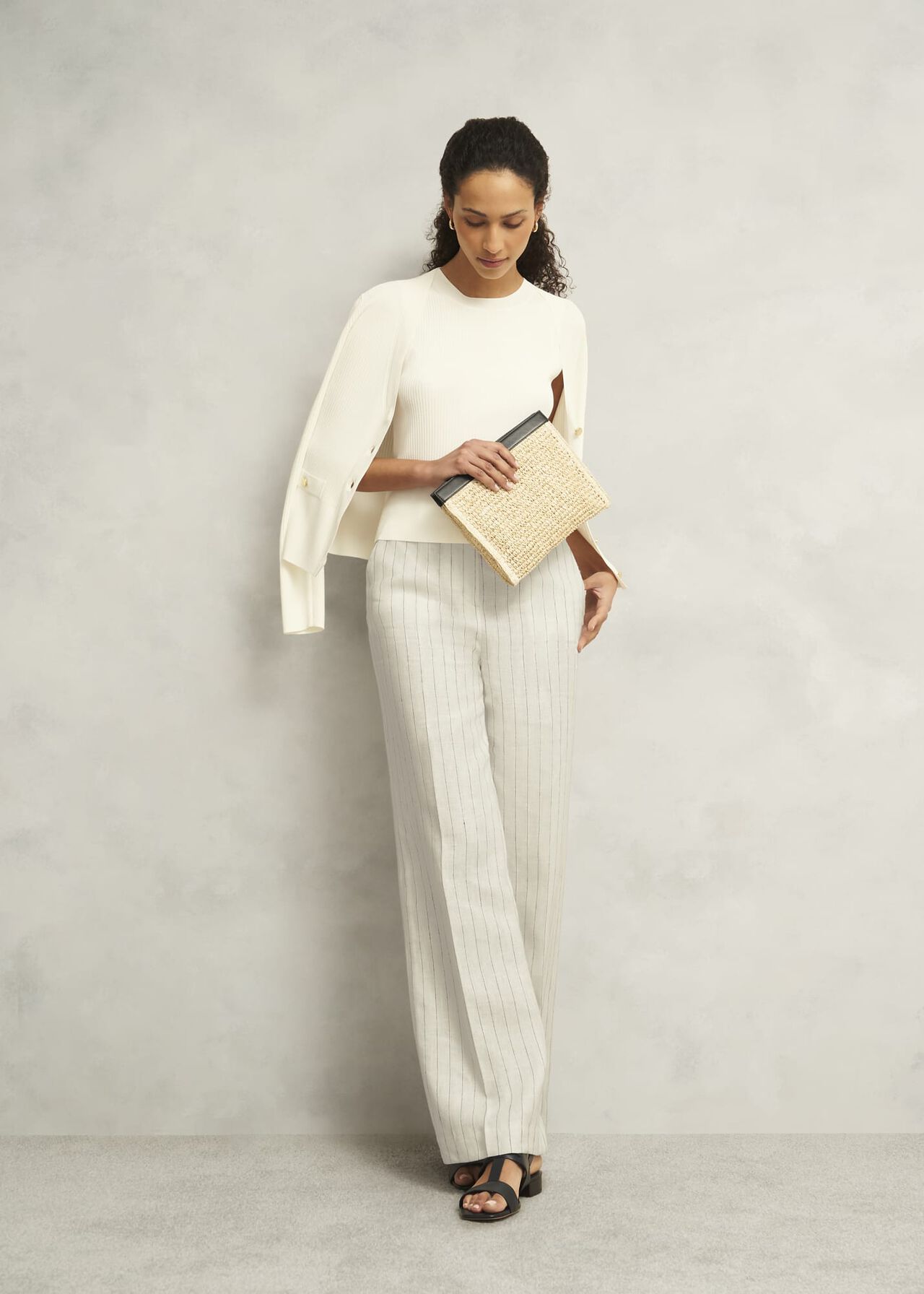 Groombridge Linen Wide Pants, Ivory Navy, hi-res