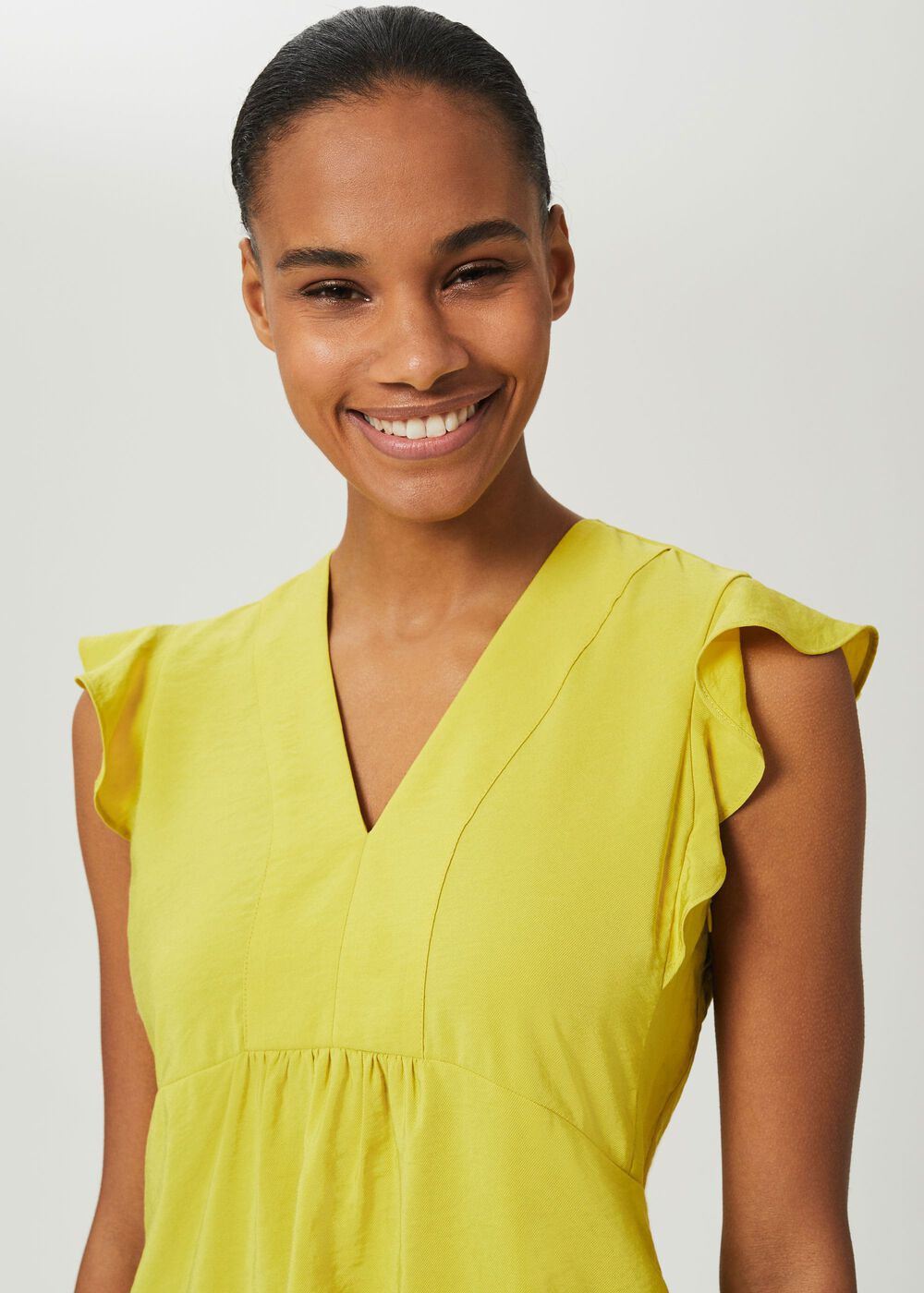 Loren V Neck Top, Yellow, hi-res