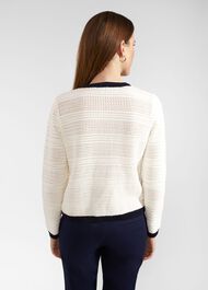 Nola Cotton Blend Knitted Jacket, Ivory Navy, hi-res