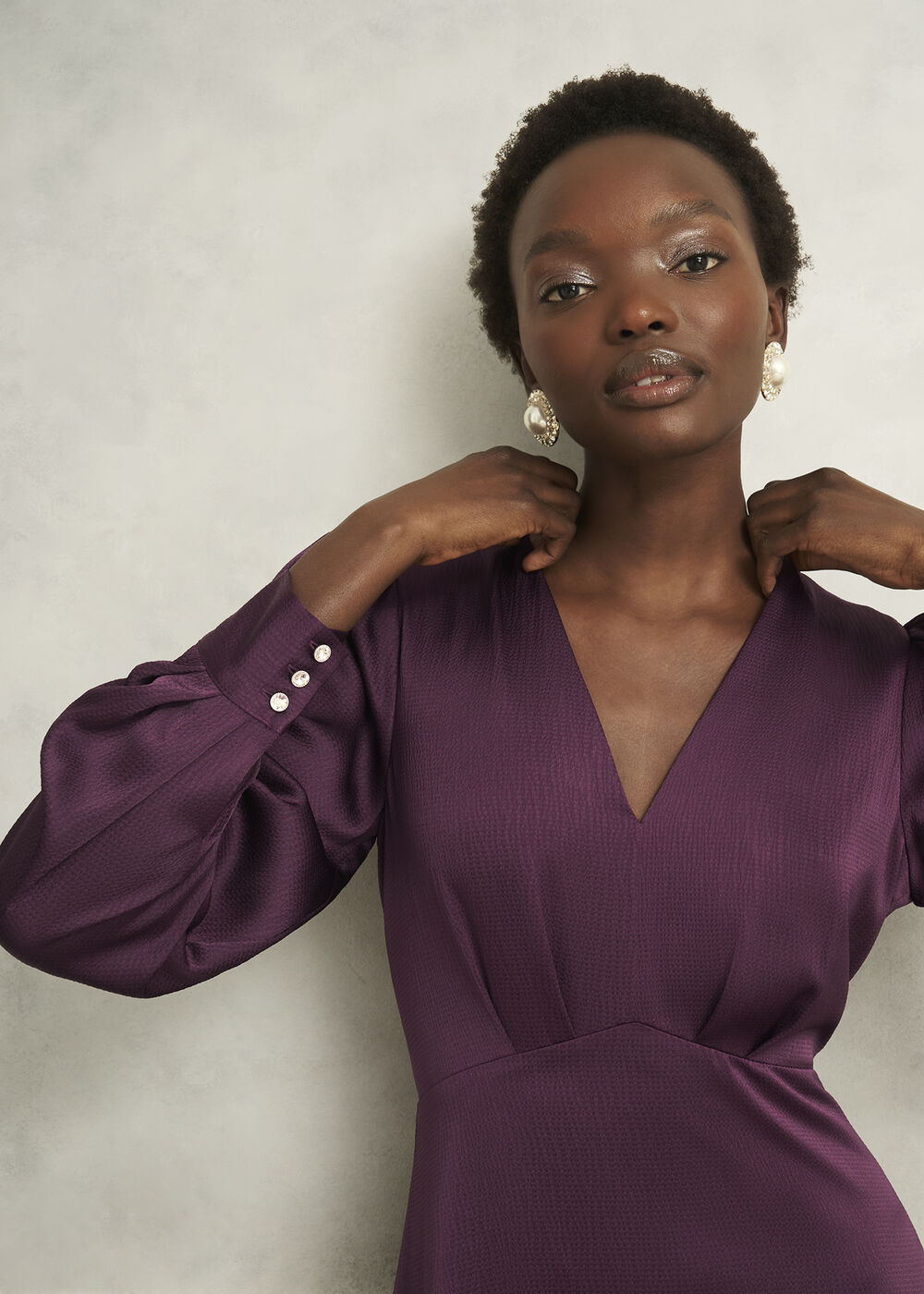 Anais Textured Satin Dress, Onyx Red, hi-res