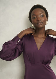 Anais Textured Satin Dress, Onyx Red, hi-res