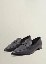 Alberta Leather Pointed Loafers, Black, hi-res