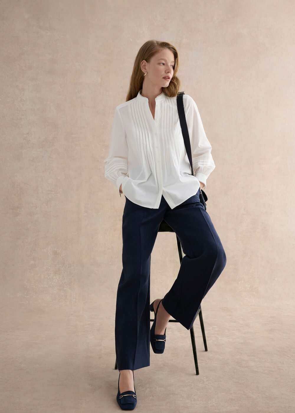 Alessia Linen Wide Trousers, Navy, hi-res