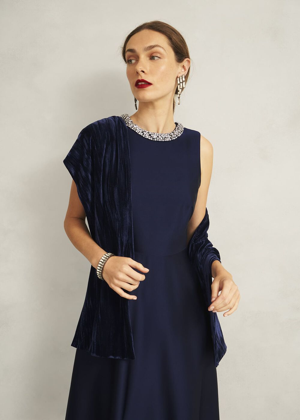 Tafara Velvet Scarf, Midnight Navy, hi-res