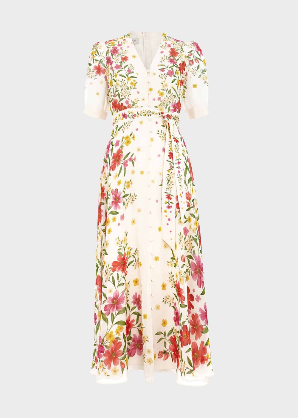 Petite Aurelia Floral Silk Dress, Cream Multi, hi-res